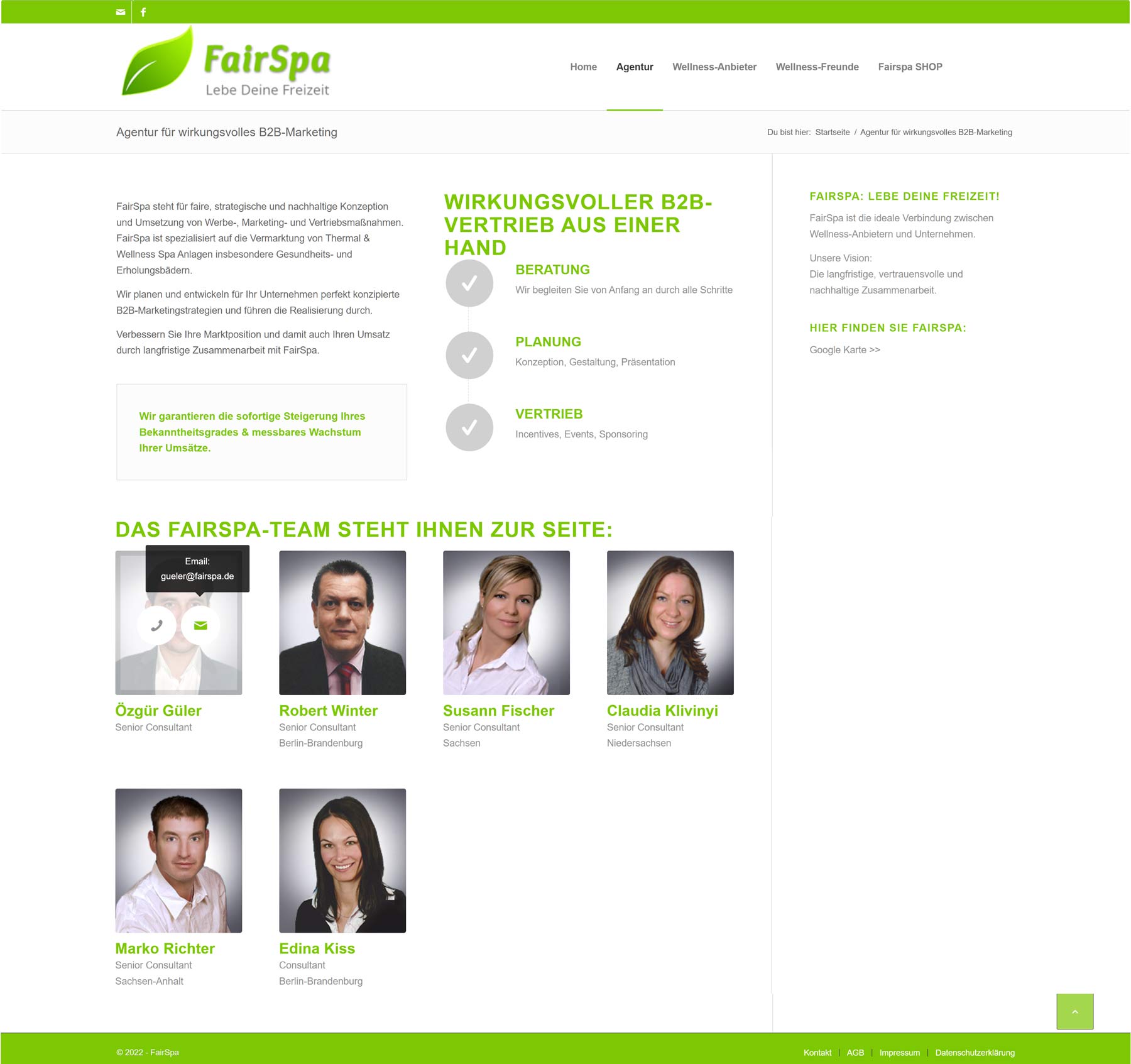 Fairmarketing Webdesign für FairSpa: Agenturseite